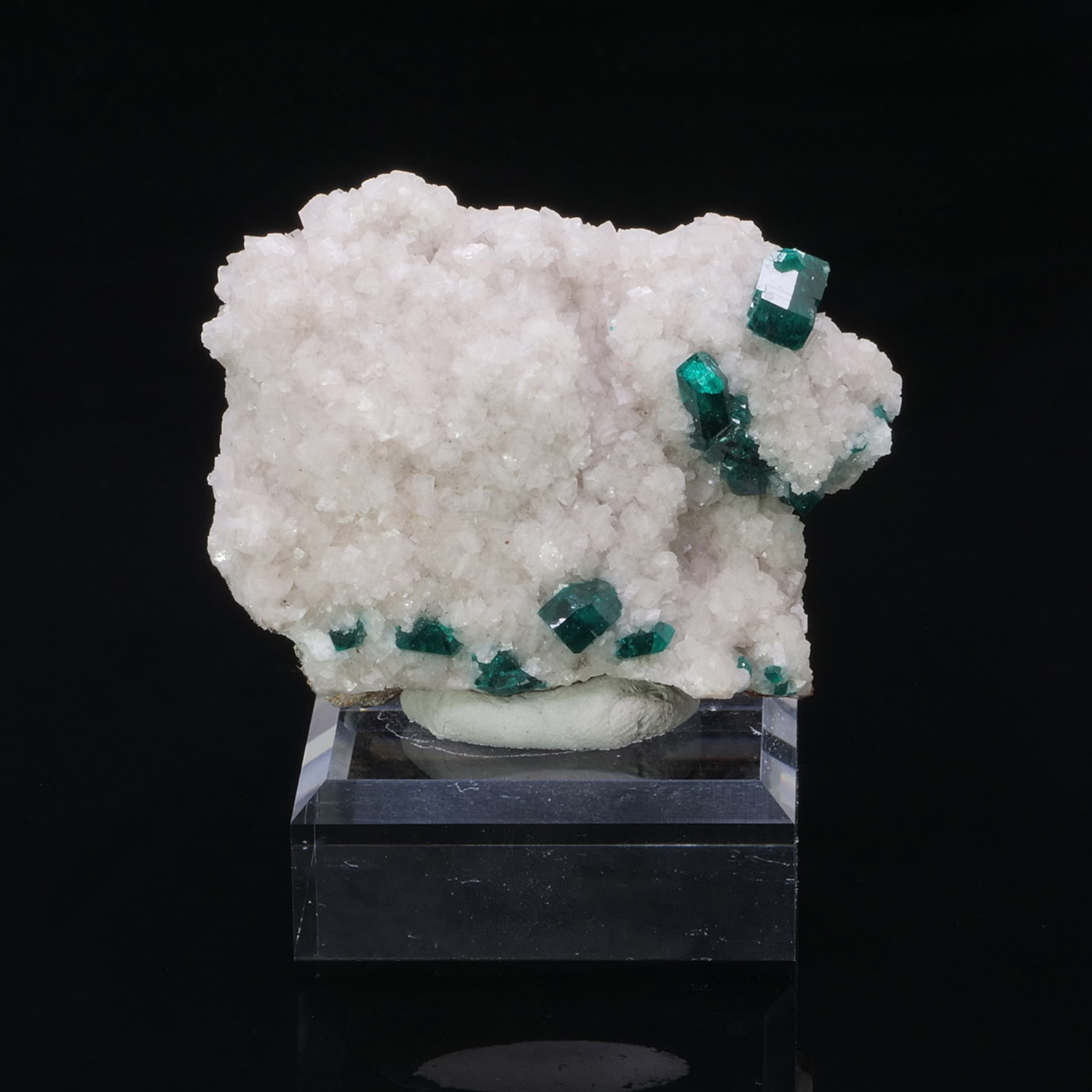 Dioptase on Calcite from Tsumeb mine Namibia Dioptase on Calcite from Tsumeb mine Namibia