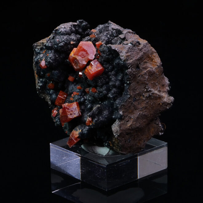 Vanadinite on Goethite from Morocco
